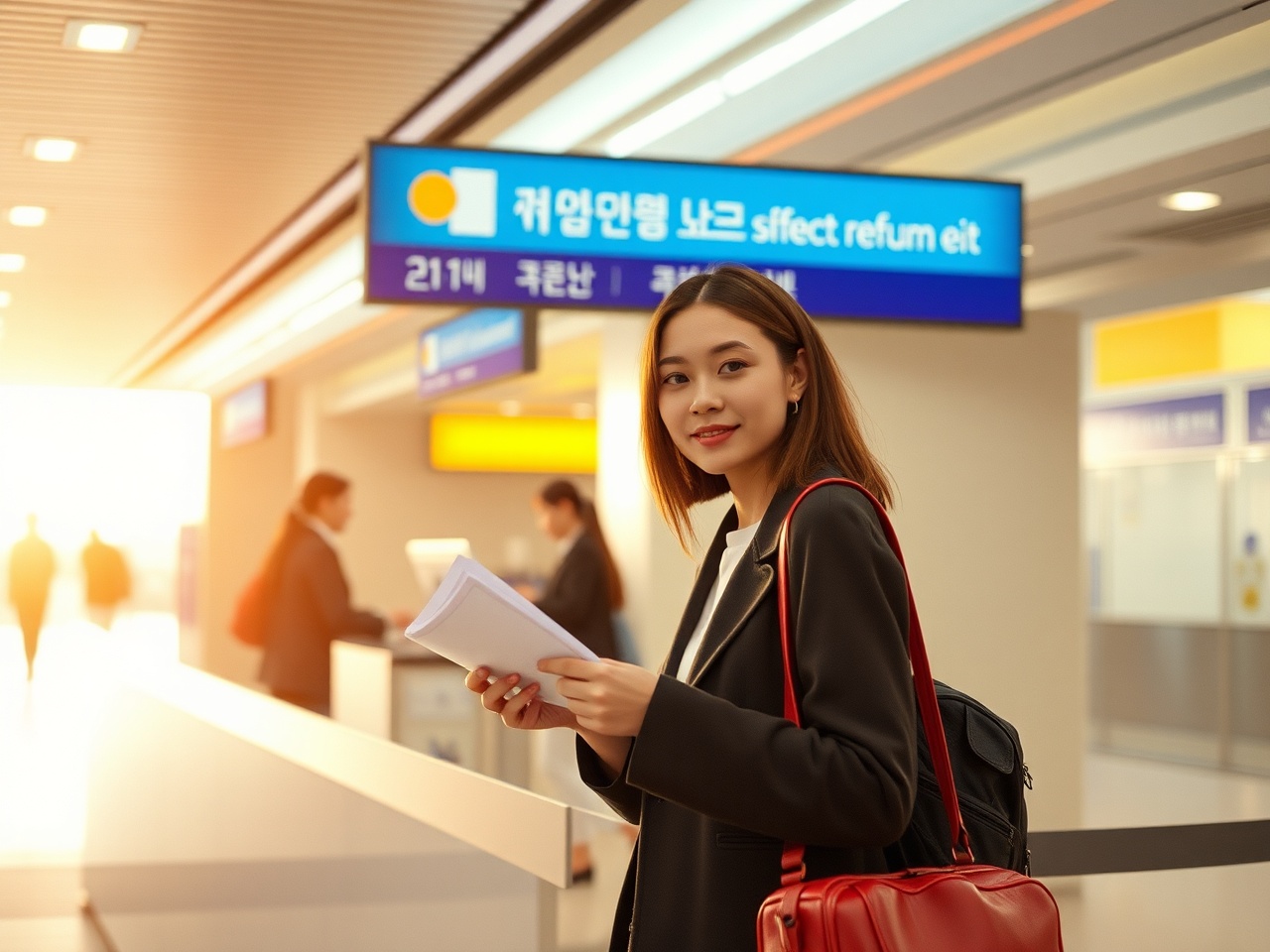 Traveler at an Incheon airport tax refund counter